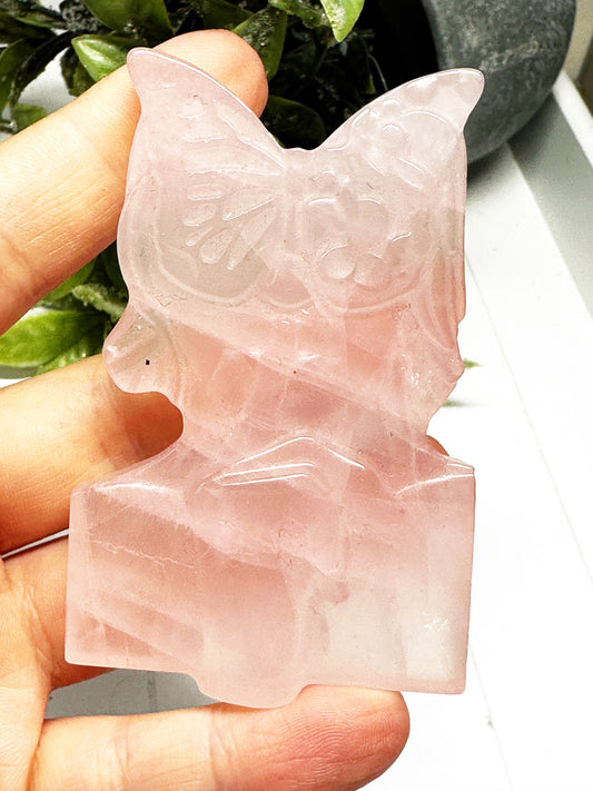 Rose Quartz Butterfly Lady Carving