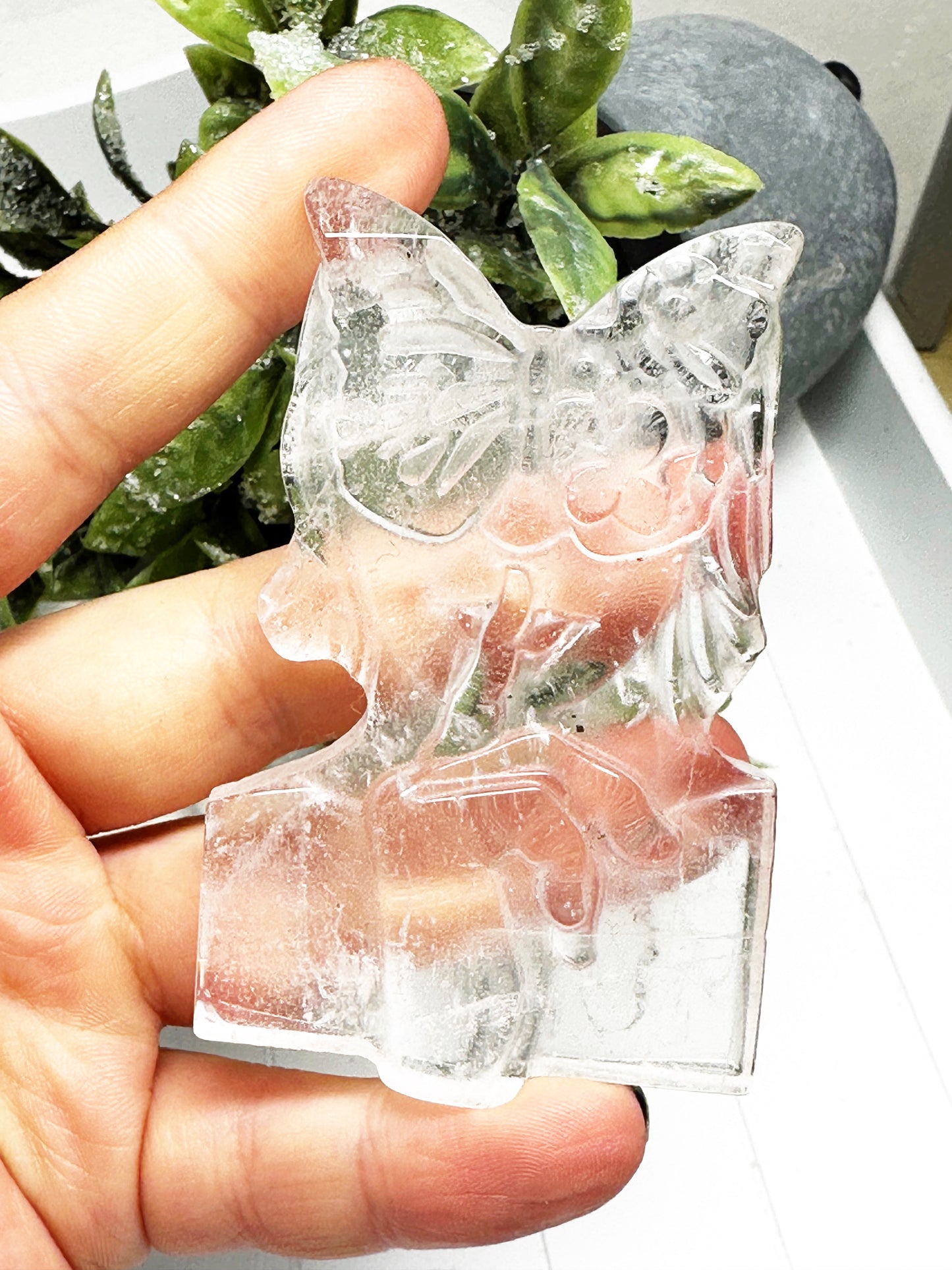 Clear Quartz Butterfly Lady Carving