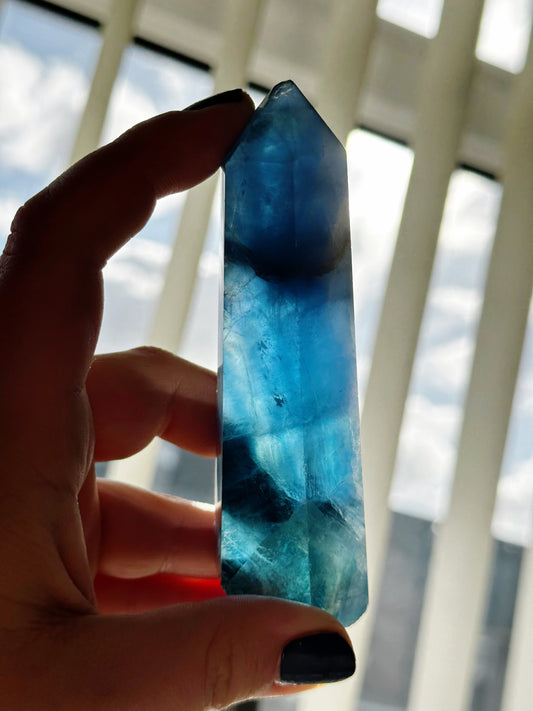 Blue Fluorite Tower - Chipped